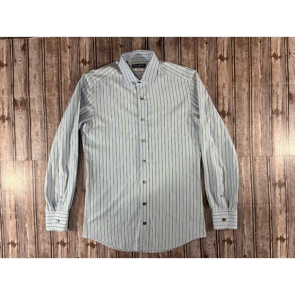 Dolce & Gabbana Stripe slim fit Shirt 15 1/2 39 color Blue green made in Italy